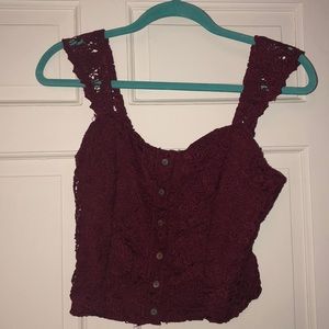 maroon lace crop top